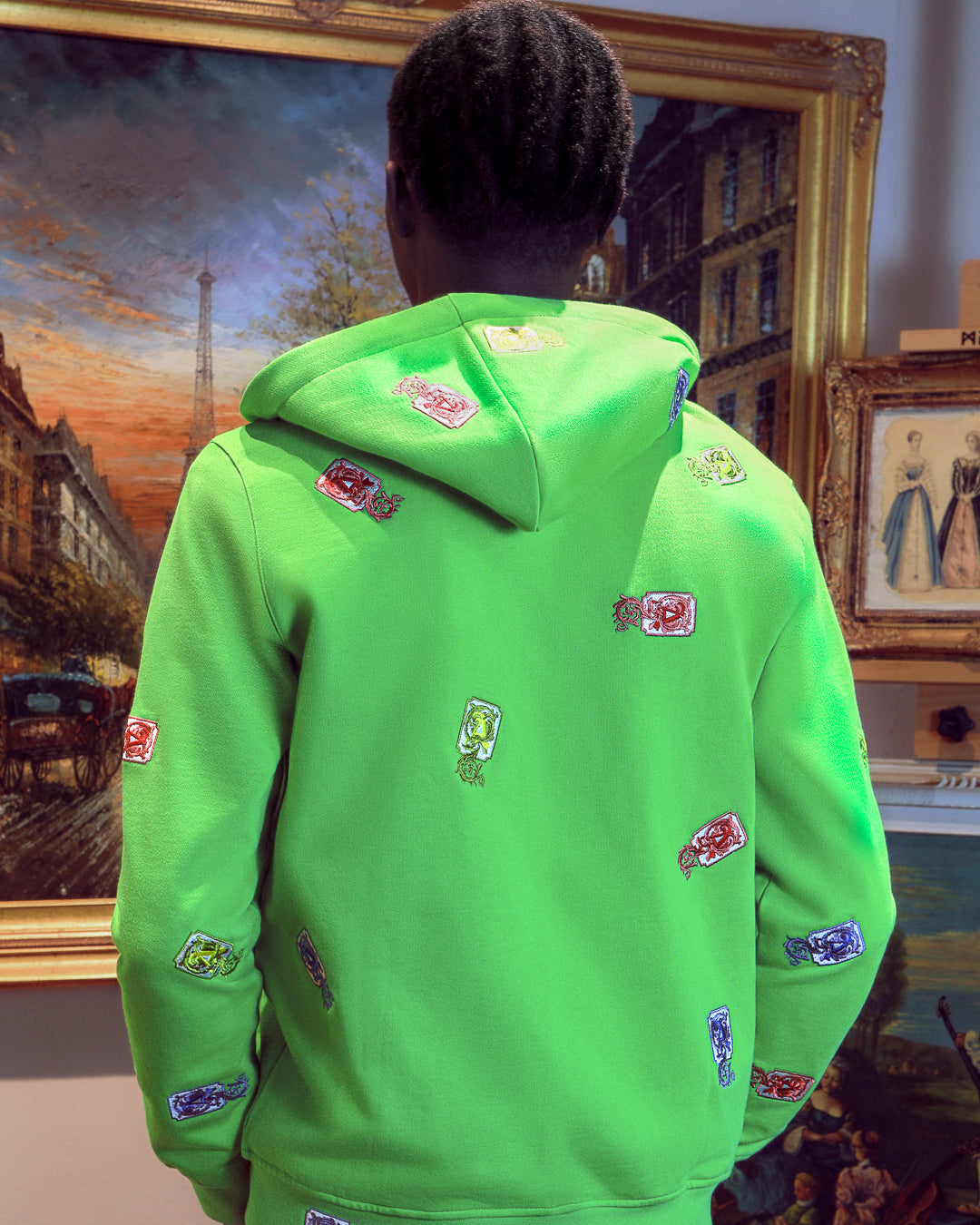 Lettering Embroidery Zip Up Hoodie