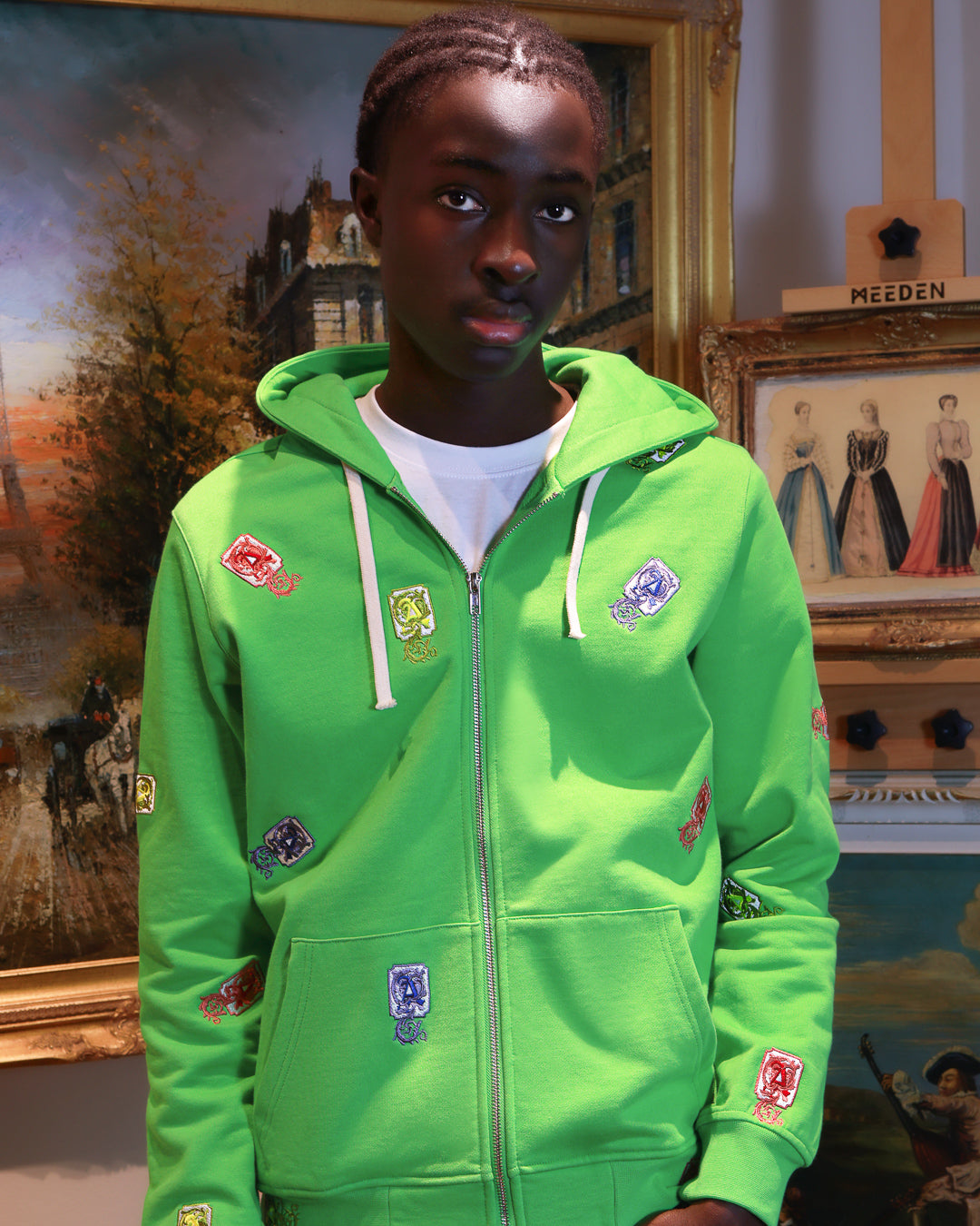 Lettering Embroidery Zip Up Hoodie