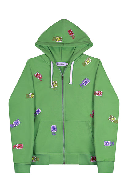Lettering Embroidery Zip Up Hoodie