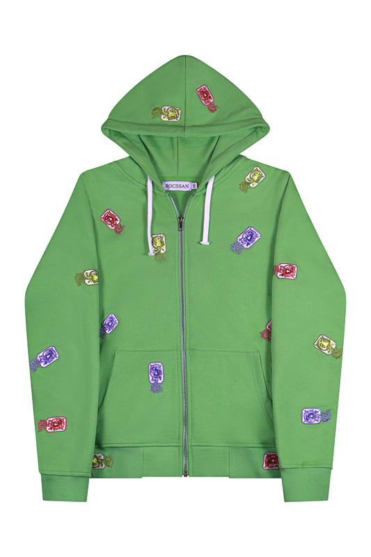 Lettering Embroidery Zip Up Hoodie